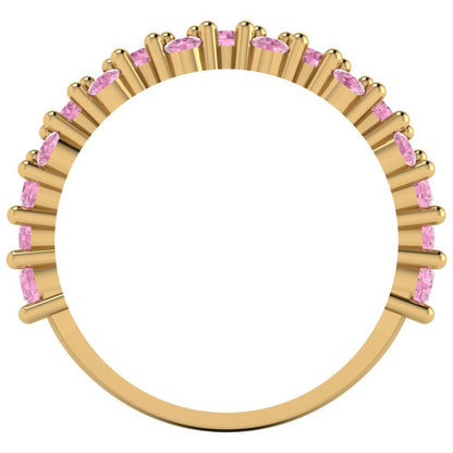 0.98 cttw Simulated Pink Diamond Round Cut Yellow Gold Eternity Wedding Band