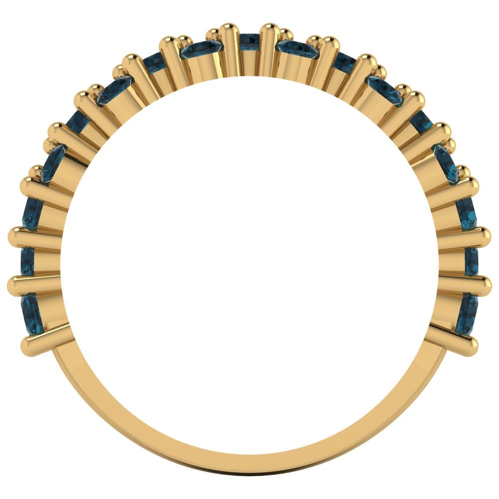 0.98 cttw Natural London Blue Topaz Round Cut Yellow Gold Eternity Wedding Band