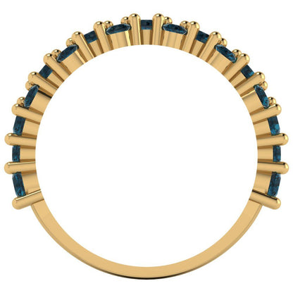 0.98 cttw Natural London Blue Topaz Round Cut Yellow Gold Eternity Wedding Band