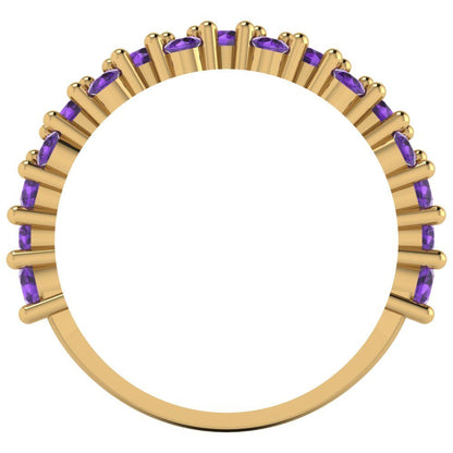 0.98 cttw Natural Amethyst Round Cut Yellow Gold Eternity Wedding Band