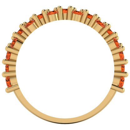 0.98 cttw Simulated Pink Tourmaline Round Cut Yellow Gold Eternity Wedding Band