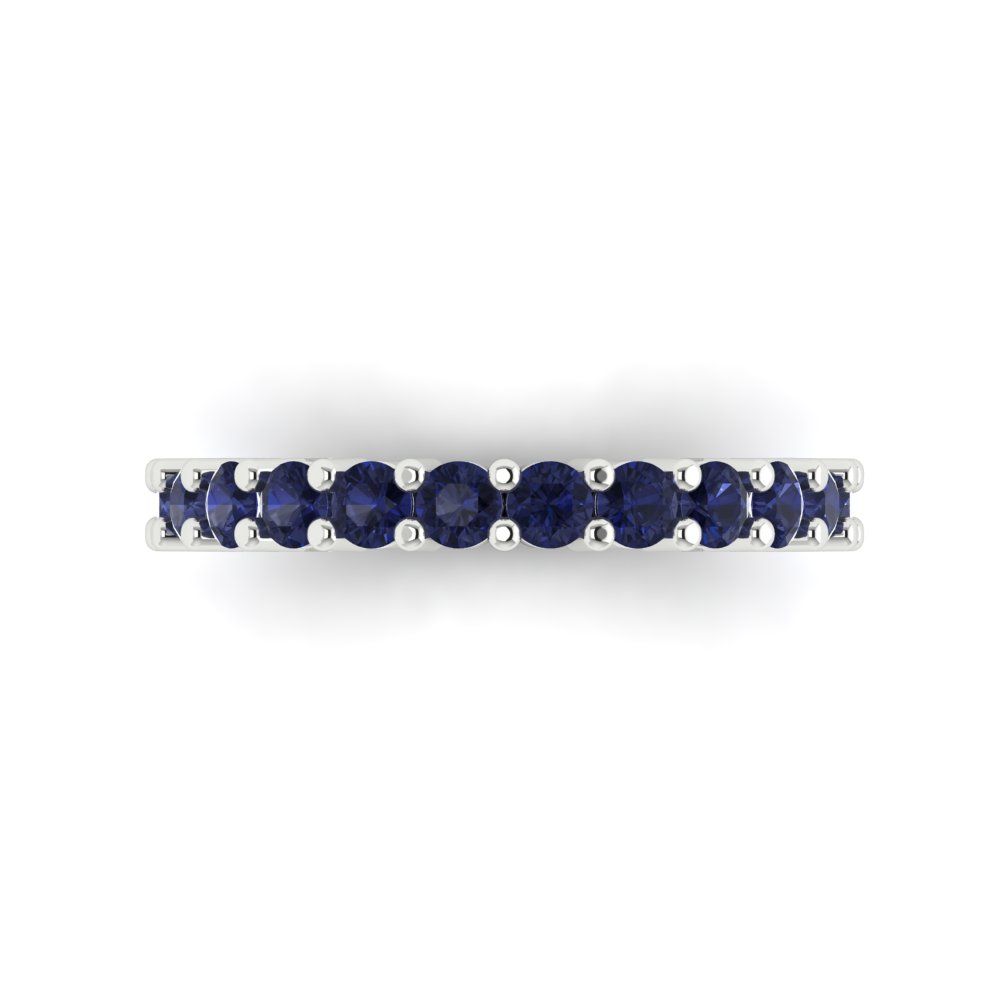 1.26 cttw Simulated Blue Sapphire Round Cut White Gold Eternity Wedding Band