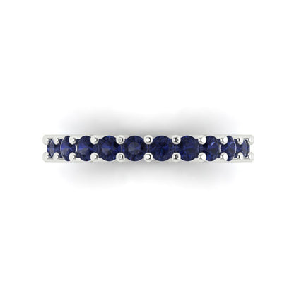 1.26 cttw Simulated Blue Sapphire Round Cut White Gold Eternity Wedding Band