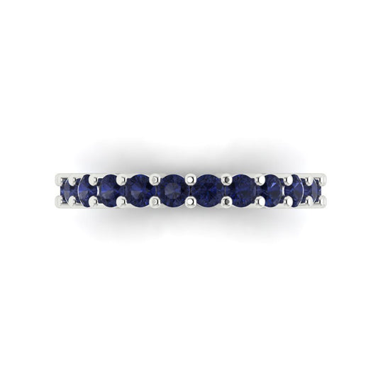 1.26 cttw Simulated Blue Sapphire Round Cut White Gold Eternity Wedding Band