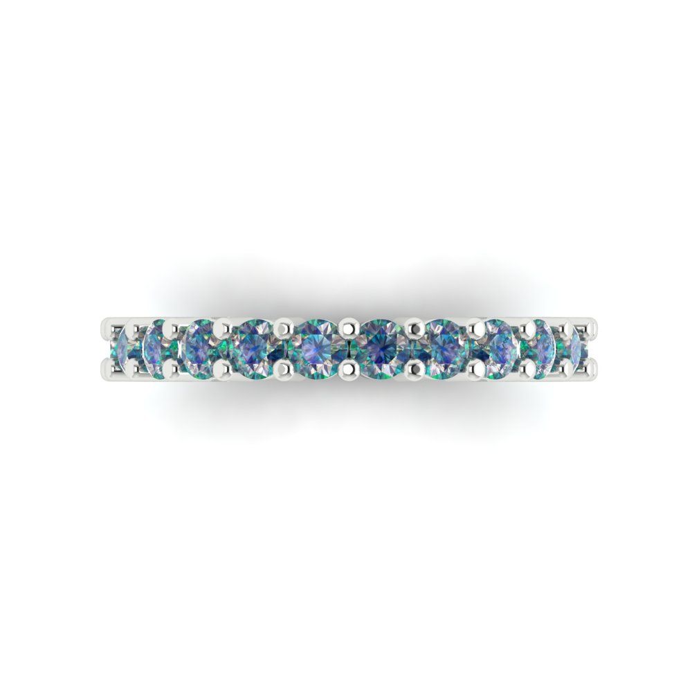1.26 cttw Blue Moissanite Round Cut White Gold Eternity Wedding Band