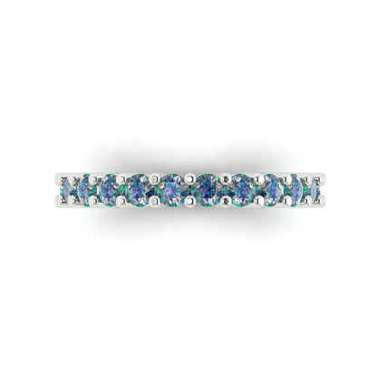 1.26 cttw Blue Moissanite Round Cut White Gold Eternity Wedding Band