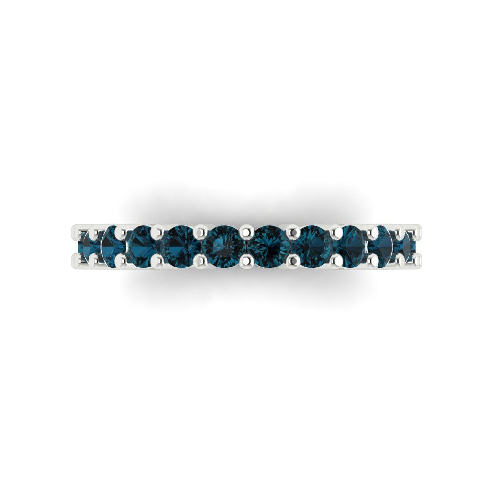 1.26 cttw Natural London Blue Topaz Round Cut White Gold Eternity Wedding Band