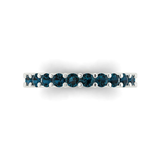 1.26 cttw Natural London Blue Topaz Round Cut White Gold Eternity Wedding Band