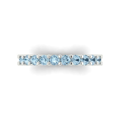 1.26 cttw Natural Swiss Blue Topaz Round Cut White Gold Eternity Wedding Band