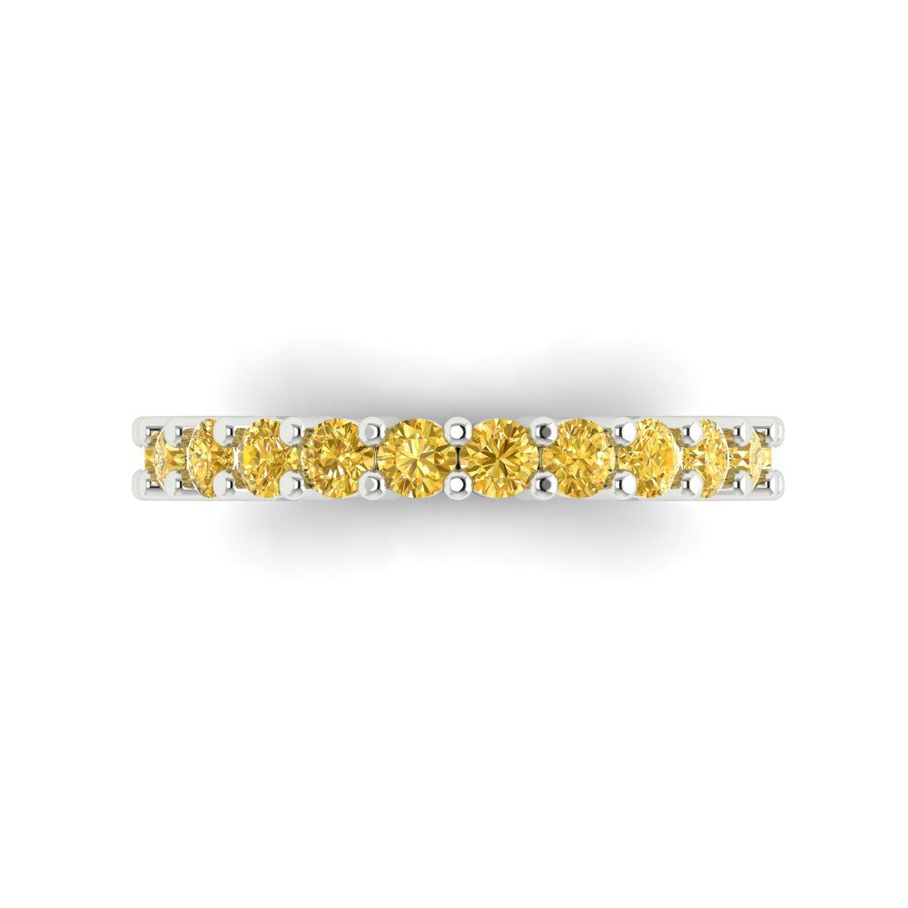1.26 cttw Natural Citrine Round Cut White Gold Eternity Wedding Band