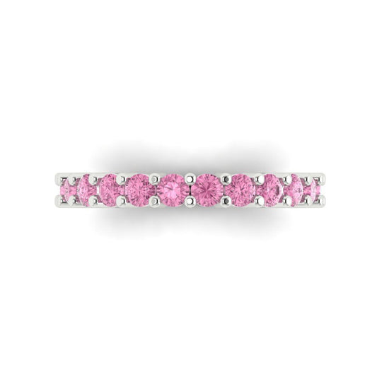 1.26 cttw Simulated Pink Diamond Round Cut White Gold Eternity Wedding Band