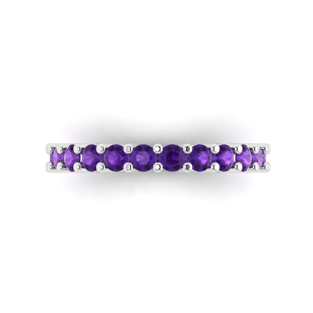 1.26 cttw Natural Amethyst Round Cut White Gold Eternity Wedding Band
