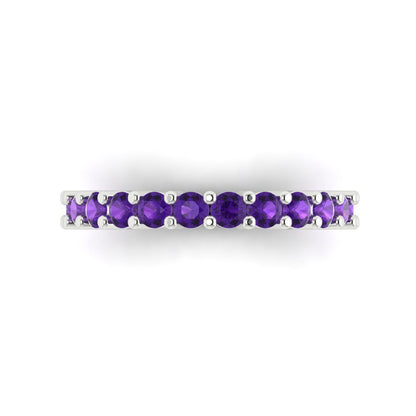 1.26 cttw Natural Amethyst Round Cut White Gold Eternity Wedding Band