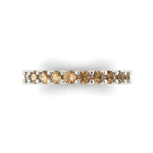 1.26 cttw Simulated Champagne Diamond Round Cut White Gold Eternity Wedding Band