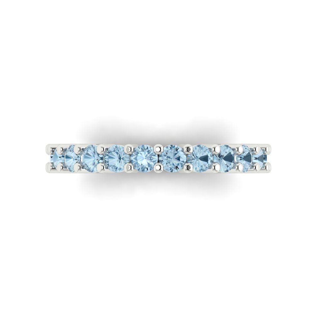 1.26 cttw Natural Aquamarine Round Cut White Gold Eternity Wedding Band