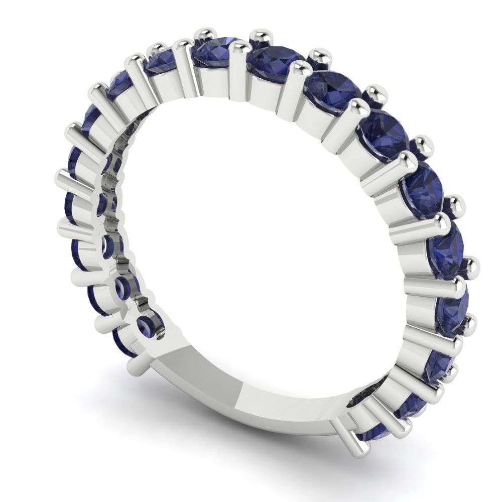 1.26 cttw Simulated Blue Sapphire Round Cut White Gold Eternity Wedding Band