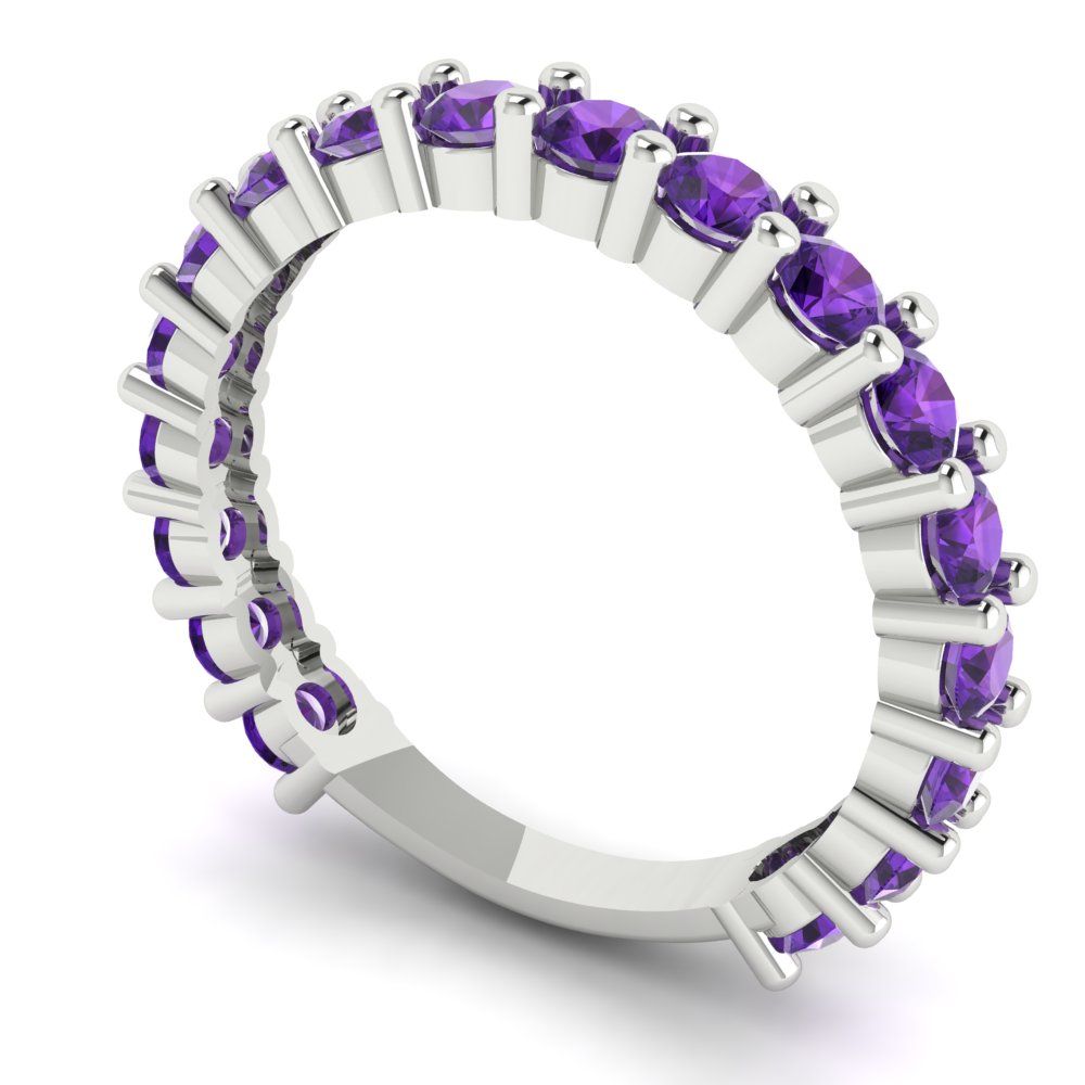 1.26 cttw Natural Amethyst Round Cut White Gold Eternity Wedding Band