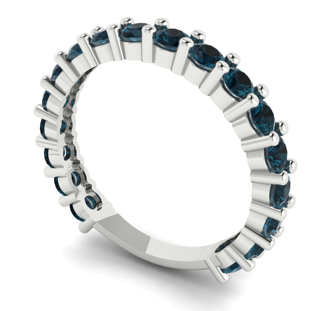 1.26 cttw Natural London Blue Topaz Round Cut White Gold Eternity Wedding Band