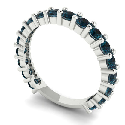 1.26 cttw Natural London Blue Topaz Round Cut White Gold Eternity Wedding Band