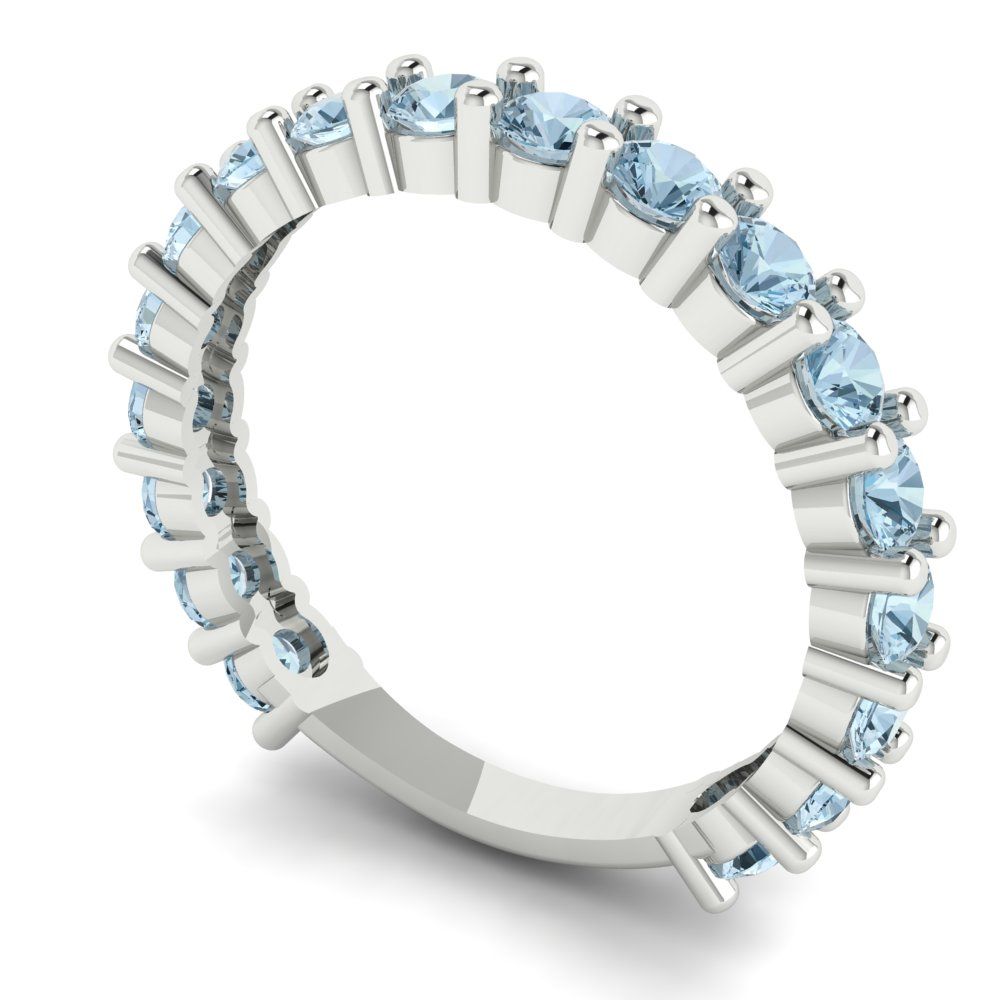 1.26 cttw Natural Aquamarine Round Cut White Gold Eternity Wedding Band