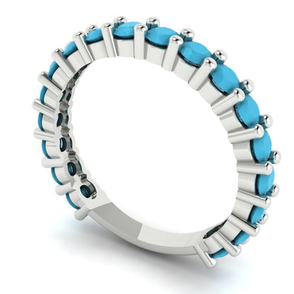 1.26 cttw Simulated Turquoise Round Cut White Gold Eternity Wedding Band