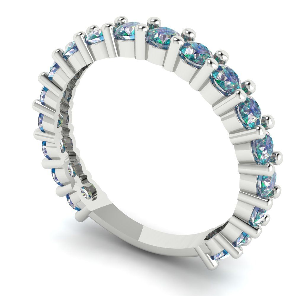 1.26 cttw Blue Moissanite Round Cut White Gold Eternity Wedding Band