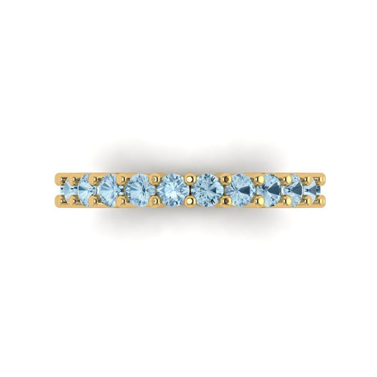 1.26 cttw Natural Sky Blue Topaz Round Cut Yellow Gold Eternity Wedding Band