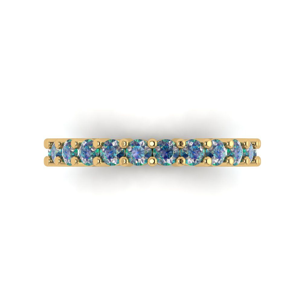 1.26 cttw Blue Moissanite Round Cut Yellow Gold Eternity Wedding Band