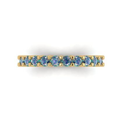 1.26 cttw Blue Moissanite Round Cut Yellow Gold Eternity Wedding Band