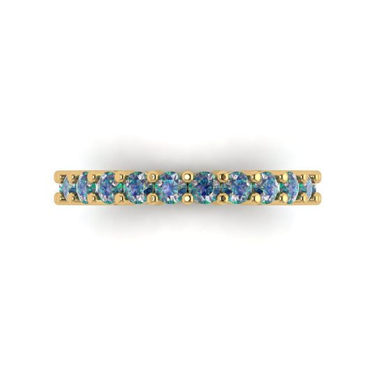 1.26 cttw Blue Moissanite Round Cut Yellow Gold Eternity Wedding Band