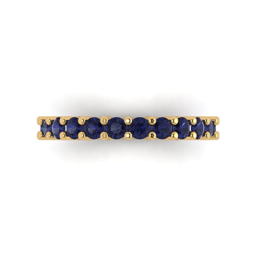 1.26 cttw Simulated Blue Sapphire Round Cut Yellow Gold Eternity Wedding Band