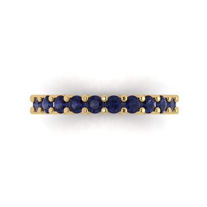 1.26 cttw Simulated Blue Sapphire Round Cut Yellow Gold Eternity Wedding Band
