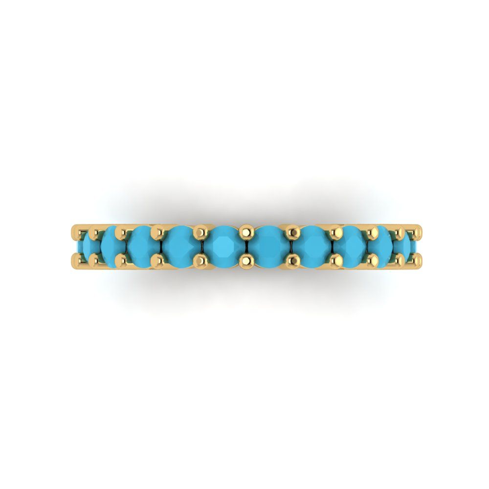 1.26 cttw Simulated Turquoise Round Cut Yellow Gold Eternity Wedding Band