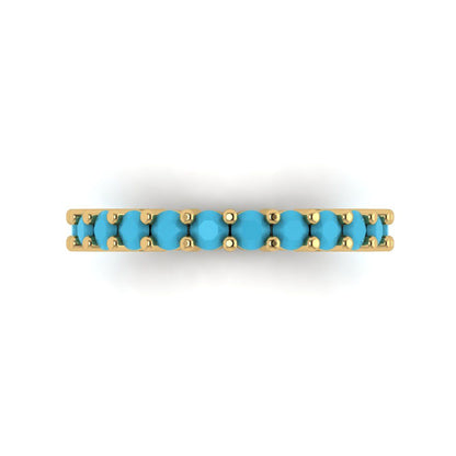 1.26 cttw Simulated Turquoise Round Cut Yellow Gold Eternity Wedding Band