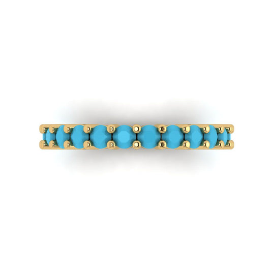 1.26 cttw Simulated Turquoise Round Cut Yellow Gold Eternity Wedding Band