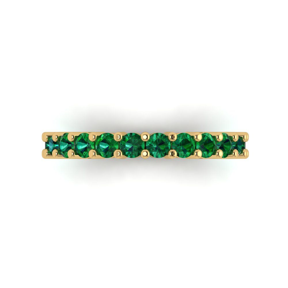 1.26 cttw Simulated Emerald Round Cut Yellow Gold Eternity Wedding Band