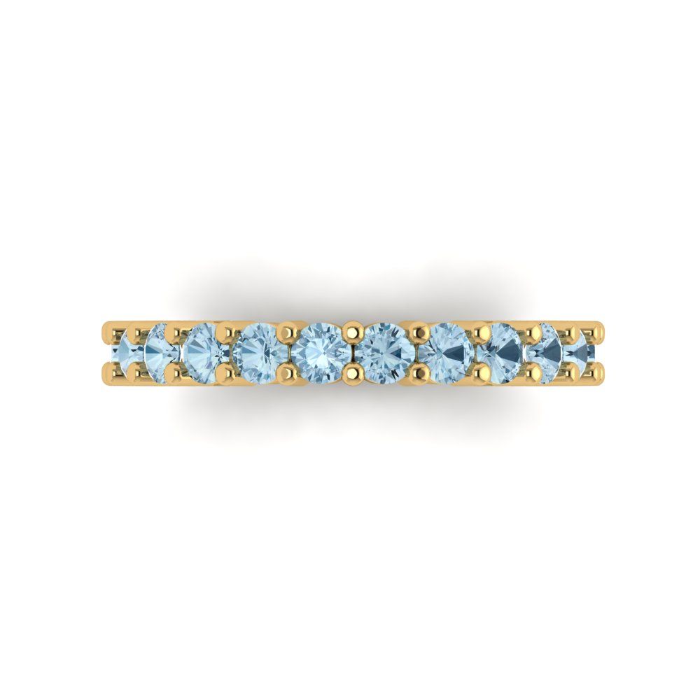 1.26 cttw Natural Swiss Blue Topaz Round Cut Yellow Gold Eternity Wedding Band
