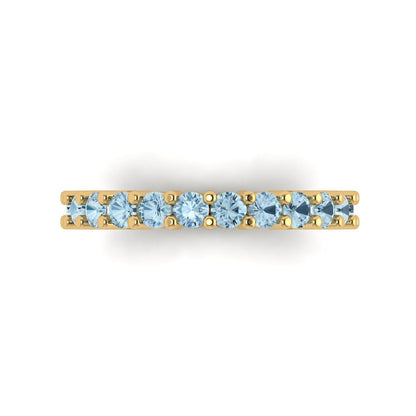 1.26 cttw Natural Swiss Blue Topaz Round Cut Yellow Gold Eternity Wedding Band