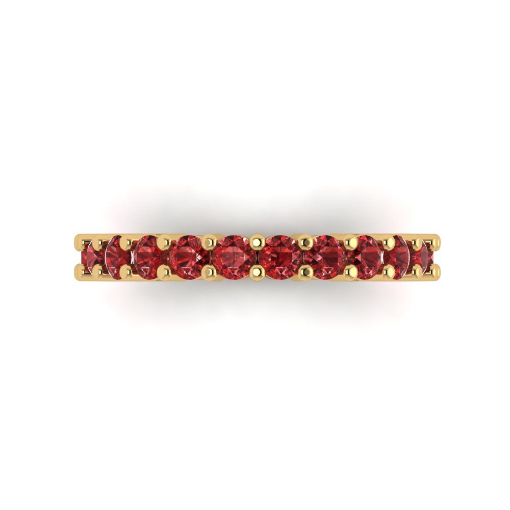 1.26 cttw Natural Garnet Round Cut Yellow Gold Eternity Wedding Band