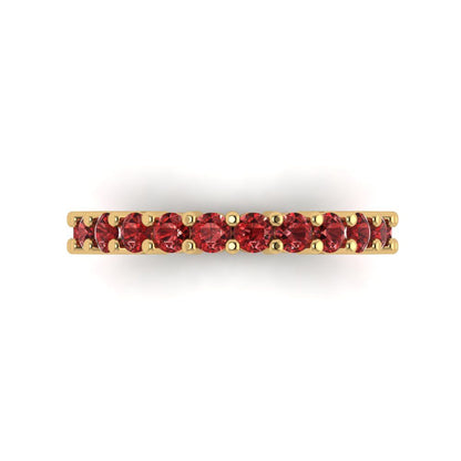 1.26 cttw Natural Garnet Round Cut Yellow Gold Eternity Wedding Band