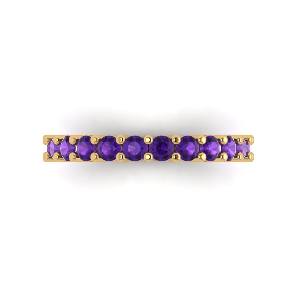 1.26 cttw Natural Amethyst Round Cut Yellow Gold Eternity Wedding Band