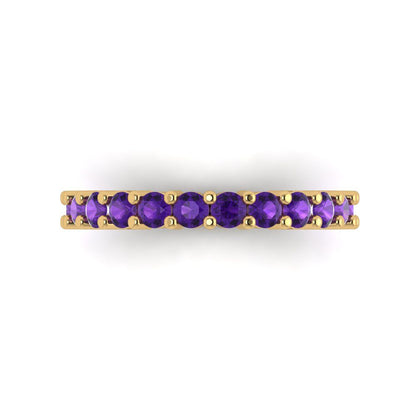 1.26 cttw Natural Amethyst Round Cut Yellow Gold Eternity Wedding Band