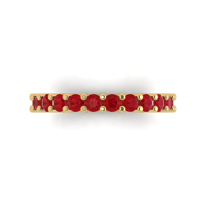 1.26 cttw Simulated Pink Tourmaline Round Cut Yellow Gold Eternity Wedding Band