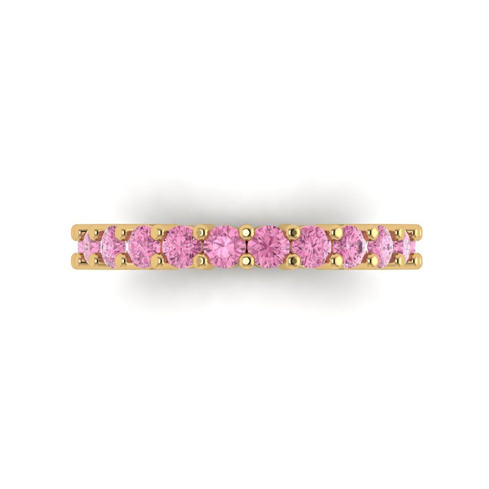 1.26 cttw Simulated Pink Diamond Round Cut Yellow Gold Eternity Wedding Band