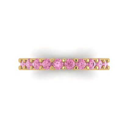 1.26 cttw Simulated Pink Diamond Round Cut Yellow Gold Eternity Wedding Band