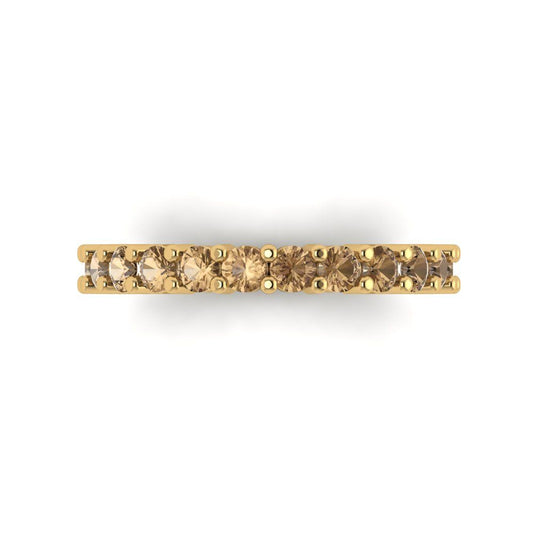 1.26 cttw Simulated Champagne Diamond Round Cut Yellow Gold Eternity Wedding Band