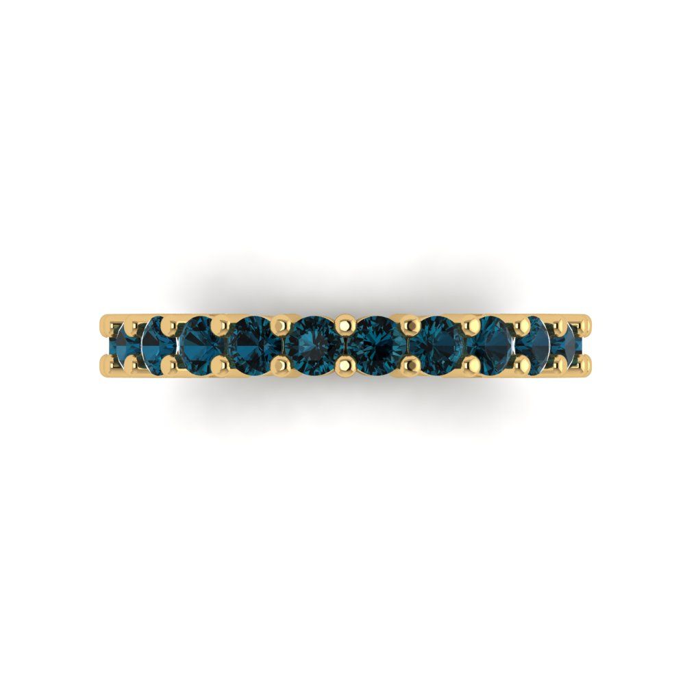 1.26 cttw Natural London Blue Topaz Round Cut Yellow Gold Eternity Wedding Band