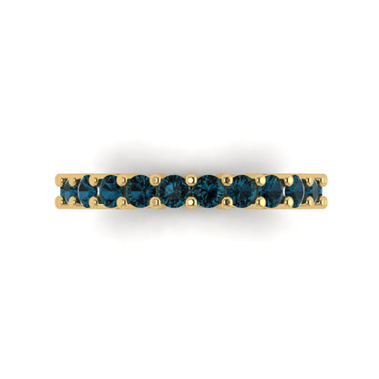 1.26 cttw Natural London Blue Topaz Round Cut Yellow Gold Eternity Wedding Band