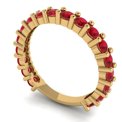 1.26 cttw Simulated Ruby Round Cut Yellow Gold Eternity Wedding Band