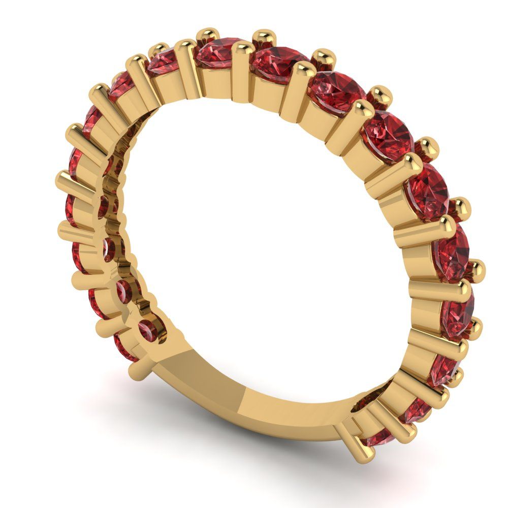 1.26 cttw Natural Garnet Round Cut Yellow Gold Eternity Wedding Band